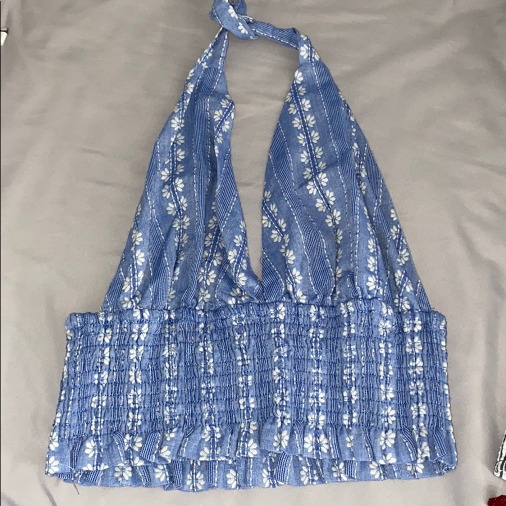 blue flowered top